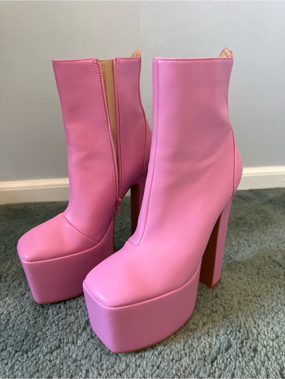High Block Platform Ankle Boots in Pink